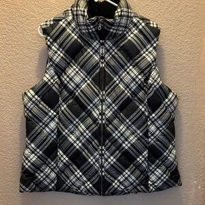 Eddie Bauer Black and White Plaid Puffer Vest